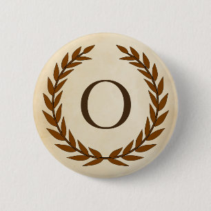 Laurel Wreath on Parchment Monogram Initial O 6 Cm Round Badge