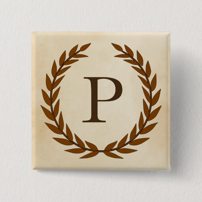 Laurel Wreath on Parchment Monogram Initial P 15 Cm Square Badge (Front)
