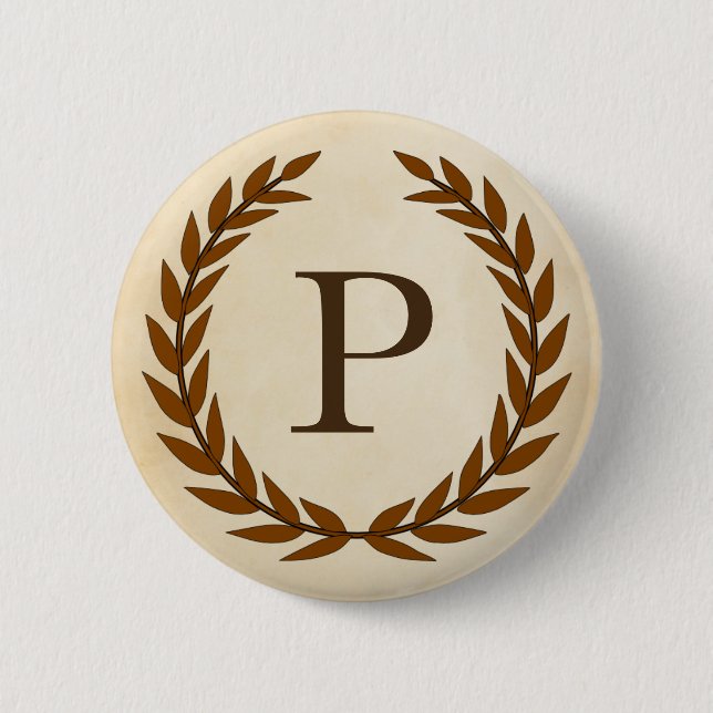 Laurel Wreath on Parchment Monogram Initial P 6 Cm Round Badge (Front)