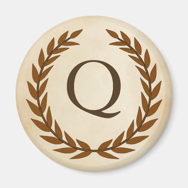 Laurel Wreath on Parchment Monogram Initial Q Magnet (Front)