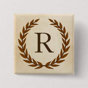 Laurel Wreath on Parchment Monogram Initial R 15 Cm Square Badge