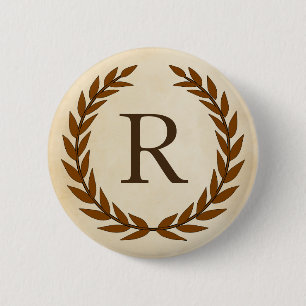 Laurel Wreath on Parchment Monogram Initial R 6 Cm Round Badge