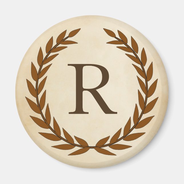 Laurel Wreath on Parchment Monogram Initial R Magnet (Front)