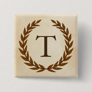 Laurel Wreath on Parchment Monogram Initial T 15 Cm Square Badge