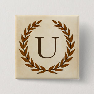 Laurel Wreath on Parchment Monogram Initial U 15 Cm Square Badge