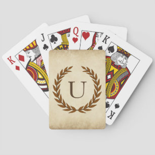 Laurel Wreath on Parchment Monogram Initial U Playing Cards