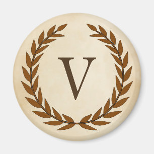 Laurel Wreath on Parchment Monogram Initial V Magnet