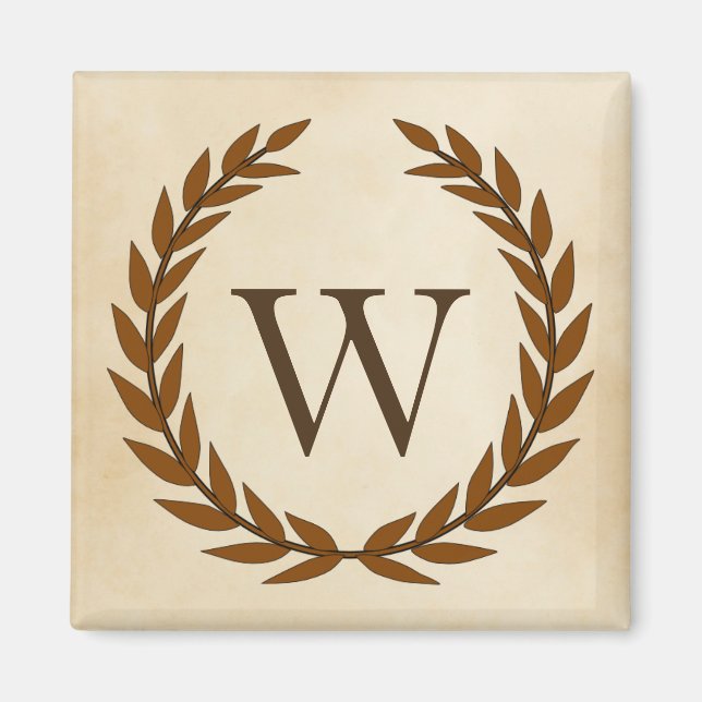 Laurel Wreath on Parchment Monogram Initial W Magnet (Front)