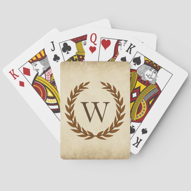 Laurel Wreath on Parchment Monogram Initial W Playing Cards (Back)