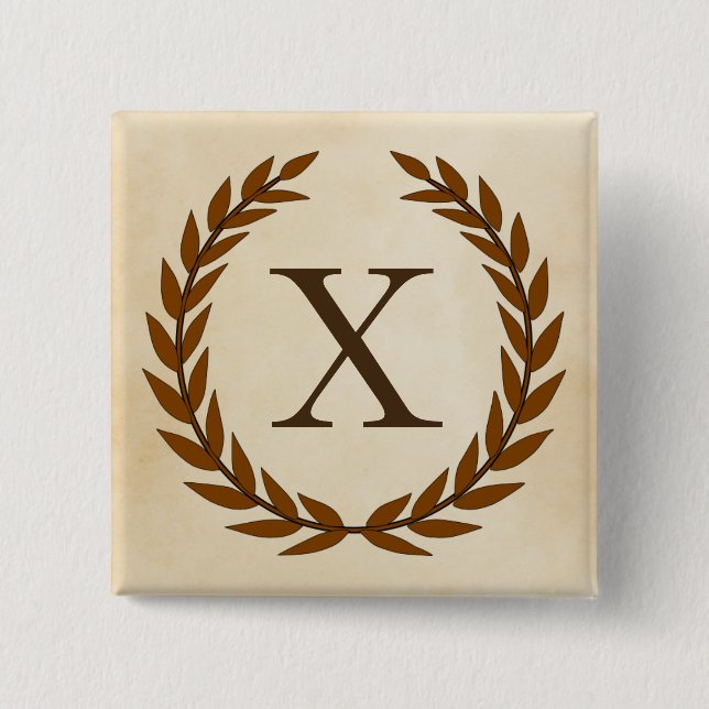 Laurel Wreath on Parchment Monogram Initial X 15 Cm Square Badge (Front)