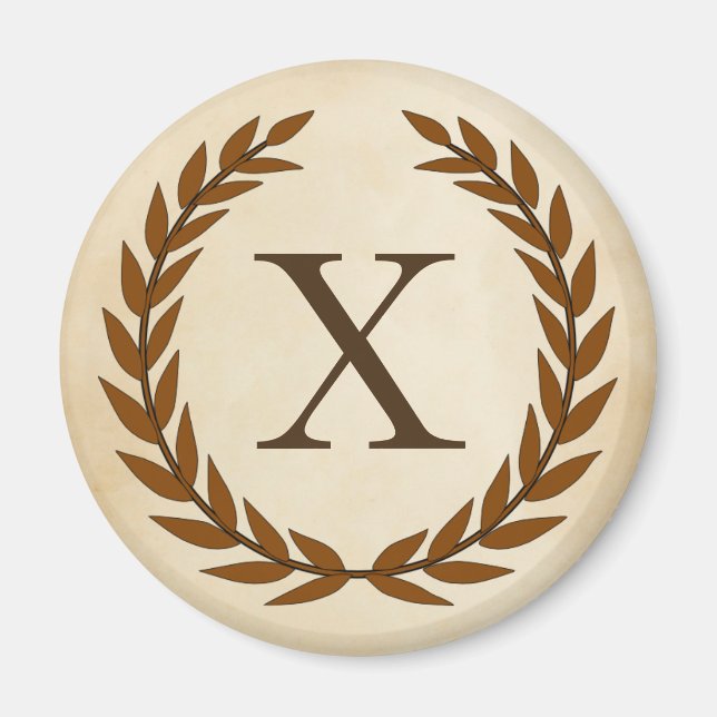 Laurel Wreath on Parchment Monogram Initial X Magnet (Front)