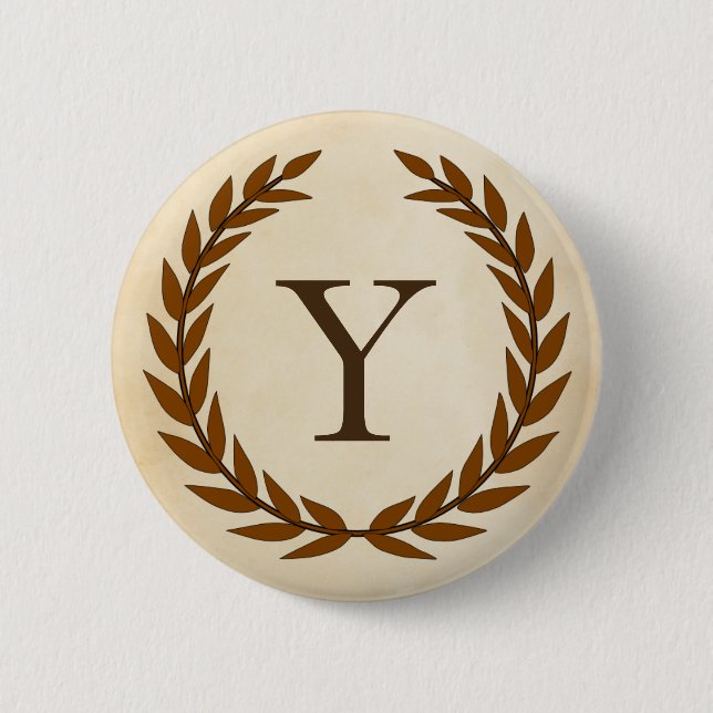 Laurel Wreath on Parchment Monogram Initial Y 6 Cm Round Badge (Front)