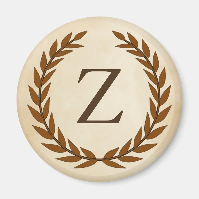 Laurel Wreath on Parchment Monogram Initial Z Magnet (Front)