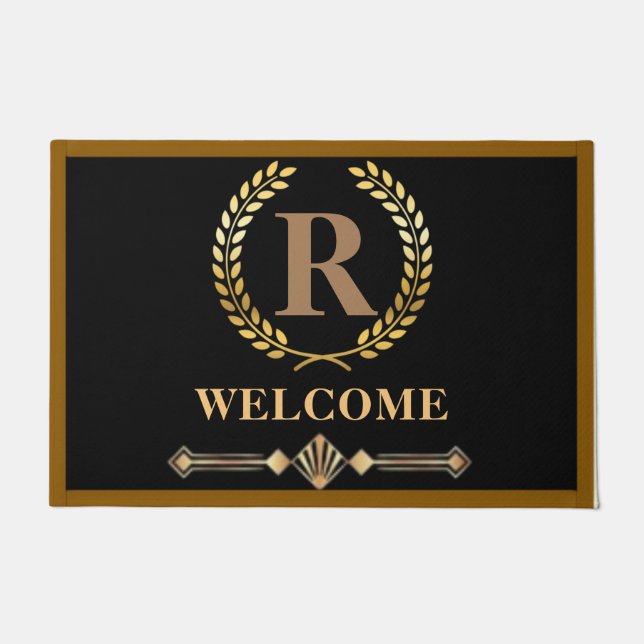 Laurel Wreath Personalised Initial Door Mat (Front)