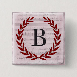 Laurel Wreath Sheet Music Monogram Initial B 15 Cm Square Badge