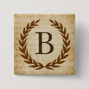 Laurel Wreath Sheet Music Monogram Initial B 15 Cm Square Badge
