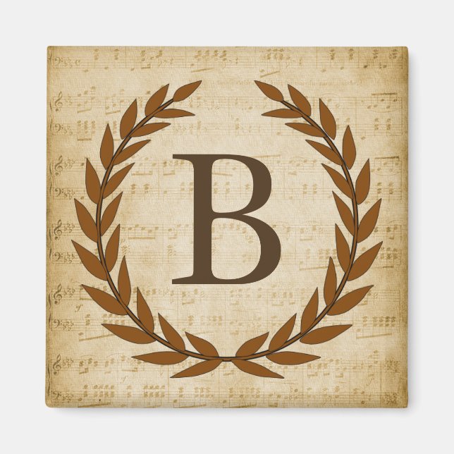 Laurel Wreath Sheet Music Monogram Initial B Magnet (Front)