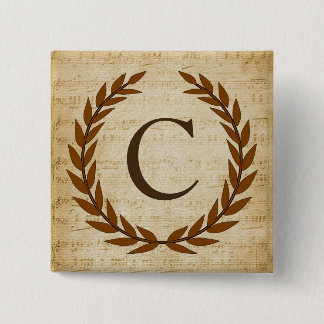 Laurel Wreath Sheet Music Monogram Initial C 15 Cm Square Badge