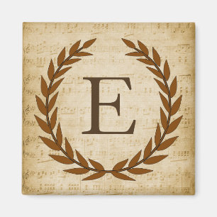 Laurel Wreath Sheet Music Monogram Initial E Magnet