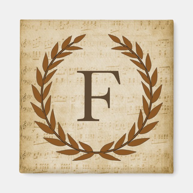 Laurel Wreath Sheet Music Monogram Initial F Magnet (Front)