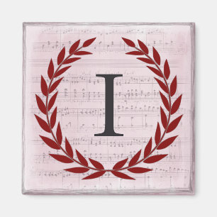 Laurel Wreath Sheet Music Monogram Initial I Magnet