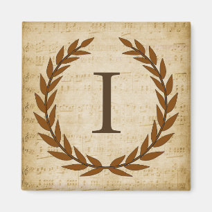 Laurel Wreath Sheet Music Monogram Initial I Magnet