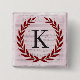 Laurel Wreath Sheet Music Monogram Initial K 15 Cm Square Badge