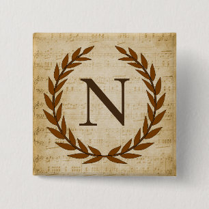 Laurel Wreath Sheet Music Monogram Initial N 15 Cm Square Badge