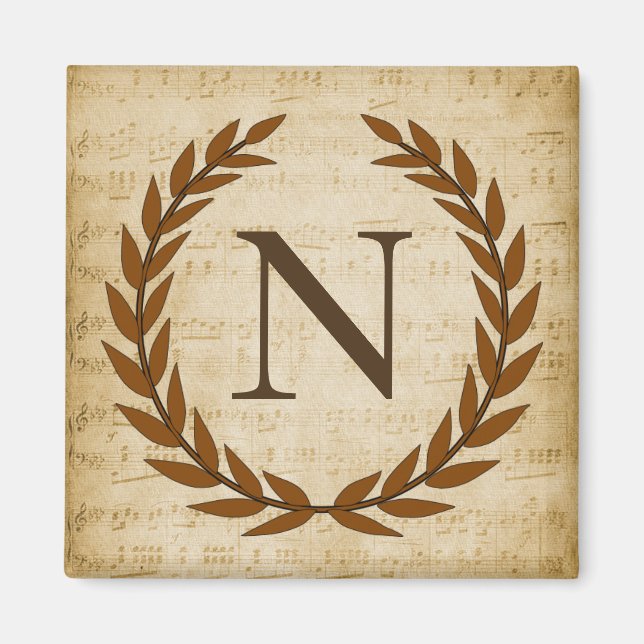 Laurel Wreath Sheet Music Monogram Initial N Magnet (Front)