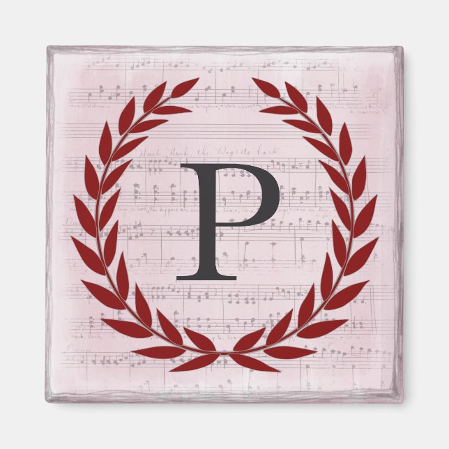 Laurel Wreath Sheet Music Monogram Initial P Magnet (Front)