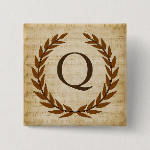 Laurel Wreath Sheet Music Monogram Initial Q 15 Cm Square Badge