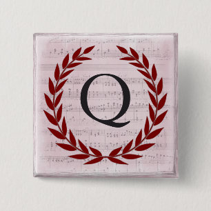 Laurel Wreath Sheet Music Monogram Initial Q 15 Cm Square Badge