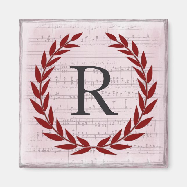 Laurel Wreath Sheet Music Monogram Initial R Magnet (Front)