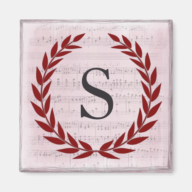 Laurel Wreath Sheet Music Monogram Initial S Magnet (Front)