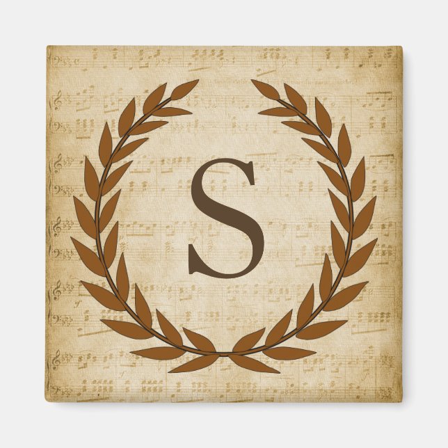 Laurel Wreath Sheet Music Monogram Initial S Magnet (Front)