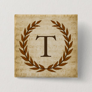 Laurel Wreath Sheet Music Monogram Initial T 15 Cm Square Badge