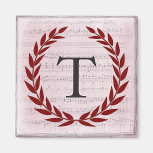 Laurel Wreath Sheet Music Monogram Initial T Magnet