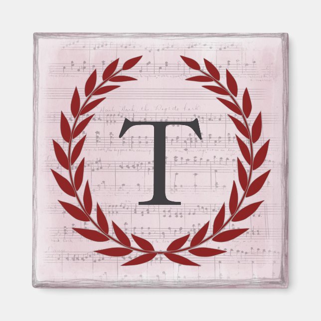 Laurel Wreath Sheet Music Monogram Initial T Magnet (Front)