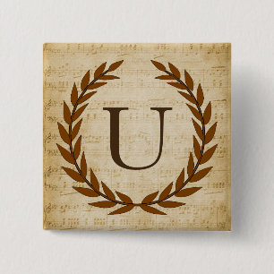 Laurel Wreath Sheet Music Monogram Initial U 15 Cm Square Badge