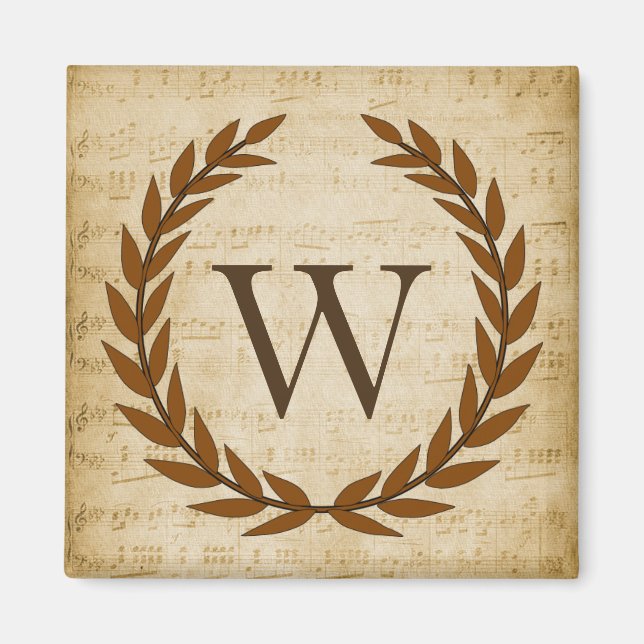 Laurel Wreath Sheet Music Monogram Initial W Magnet (Front)
