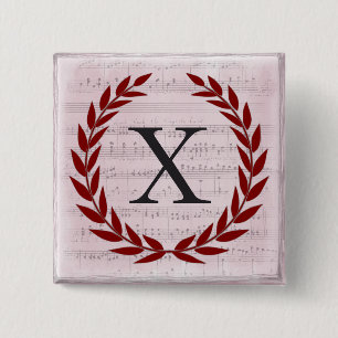 Laurel Wreath Sheet Music Monogram Initial X 15 Cm Square Badge