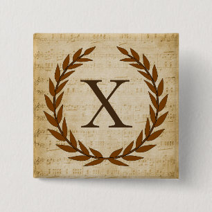 Laurel Wreath Sheet Music Monogram Initial X 15 Cm Square Badge