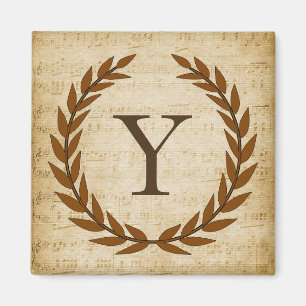 Laurel Wreath Sheet Music Monogram Initial Y Magnet