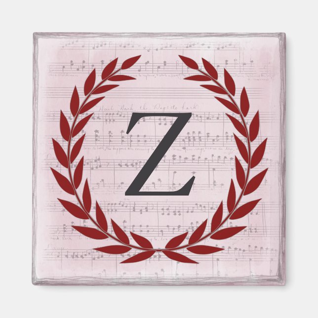 Laurel Wreath Sheet Music Monogram Initial Z Magnet (Front)