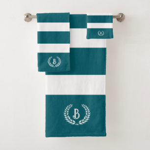 Laurel Wreath Turquoise & White Stripes Bath Towel Set