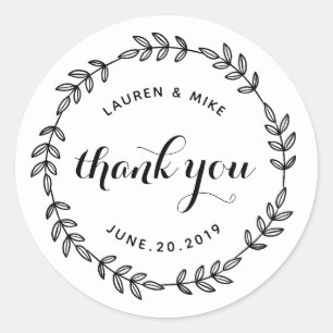 Laurel Wreath Wedding Favour Thank You Classic Round Sticker