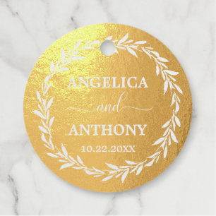 Laurel Wreath Wedding GOLD FOIL Thank You Favour Tags