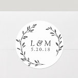 Laurel Wreath Wedding Monogram Classic Round Sticker<br><div class="desc">Custom-designed wedding stickers featuring modern rustic hand-drawn style wreath. Perfect for decorating wedding announcements,  invitations,  gifts,  and more!</div>