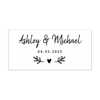 Laurels Leaves & Heart | Wedding Rubber Stamp