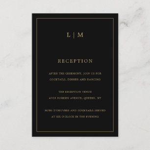 Lauren Black and Gold Monogram Elegant Wedding Enclosure Card